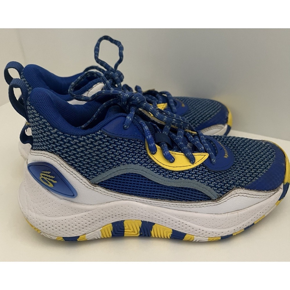 Under Armour Curry Kids Basketball Shoes Blue Yellow White 3027627-400 Size 3.5Y - Picture 3 of 9